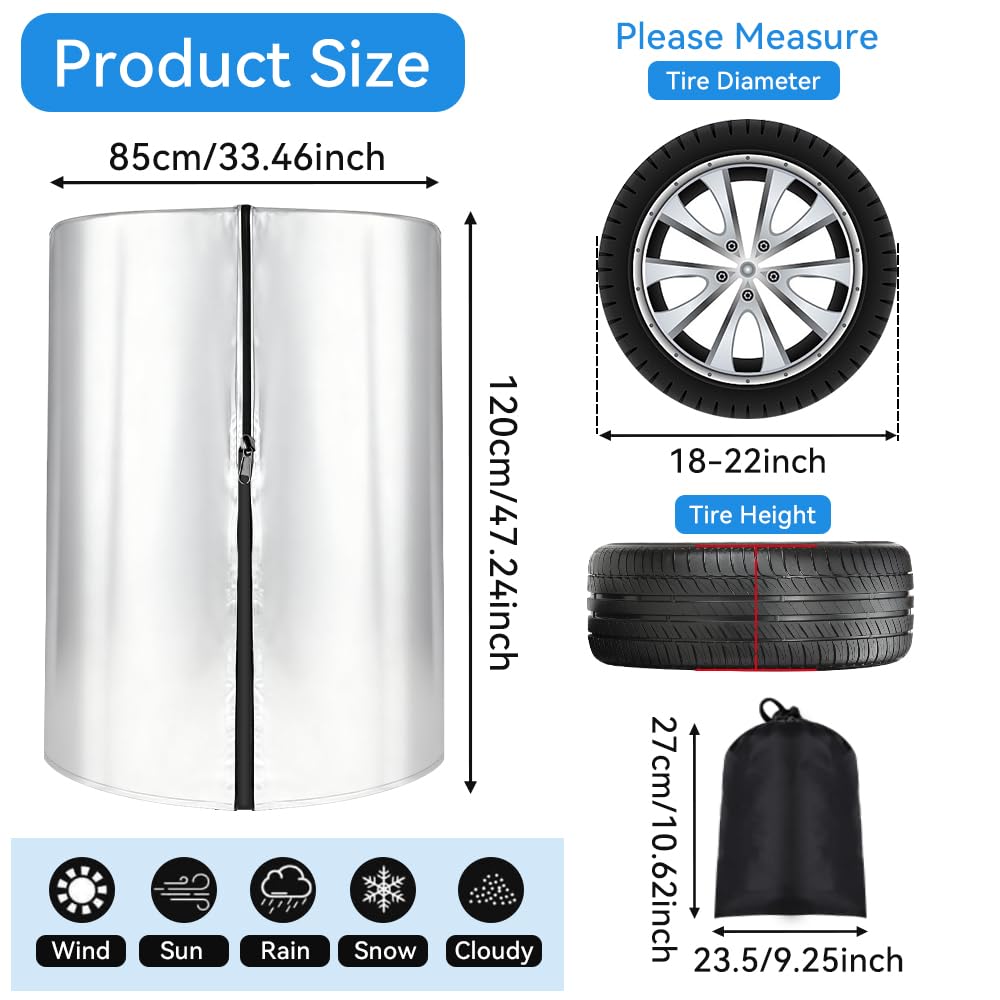 Funda para Neumáticos de Coche, Cubierta de Neumático 18-22 Pulgadas, Impermeable Protector de Ruedas de Coche con Cremallera para Invierno y Exterior, Bolsa Oxford 210D para 4 Neumáticos