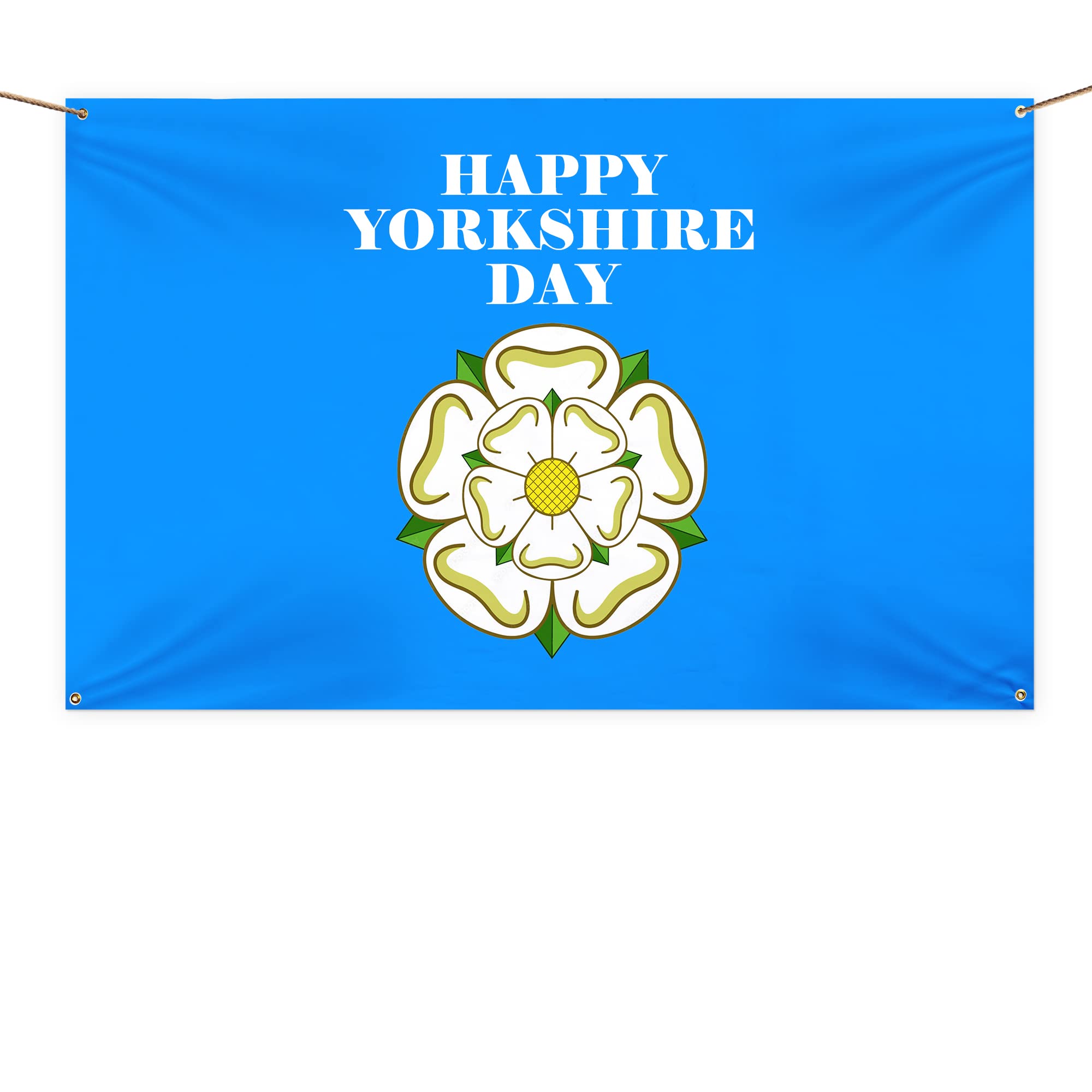 Happy Yorkshire Day Fabric Banner | 5x3ft Indoor & Outdoor Party Banner | Yorkshire Rose Celebration Banner | Pub Shed Party Backdrop | Eyelet Fabric Flag