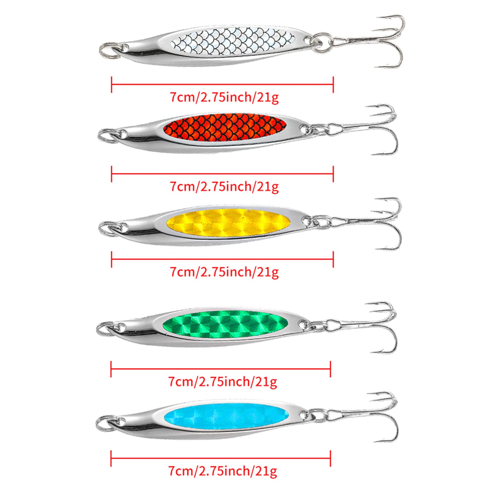 Image secondaire de TUXIBIN 5PCS Leurre De Pêche en Métal Slice Cuillère Spinner Appâts S'attaquer Mackeral Tailor Leurres Cuillere Peche Kits Leurr