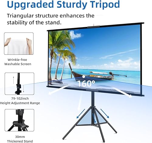 Miniatura 2 de Towond Pantalla de proyector con soporte, pantalla de cine portátil de 100 pulgadas para uso en interiores y exteriores, 169 4K HD sin arrugas y