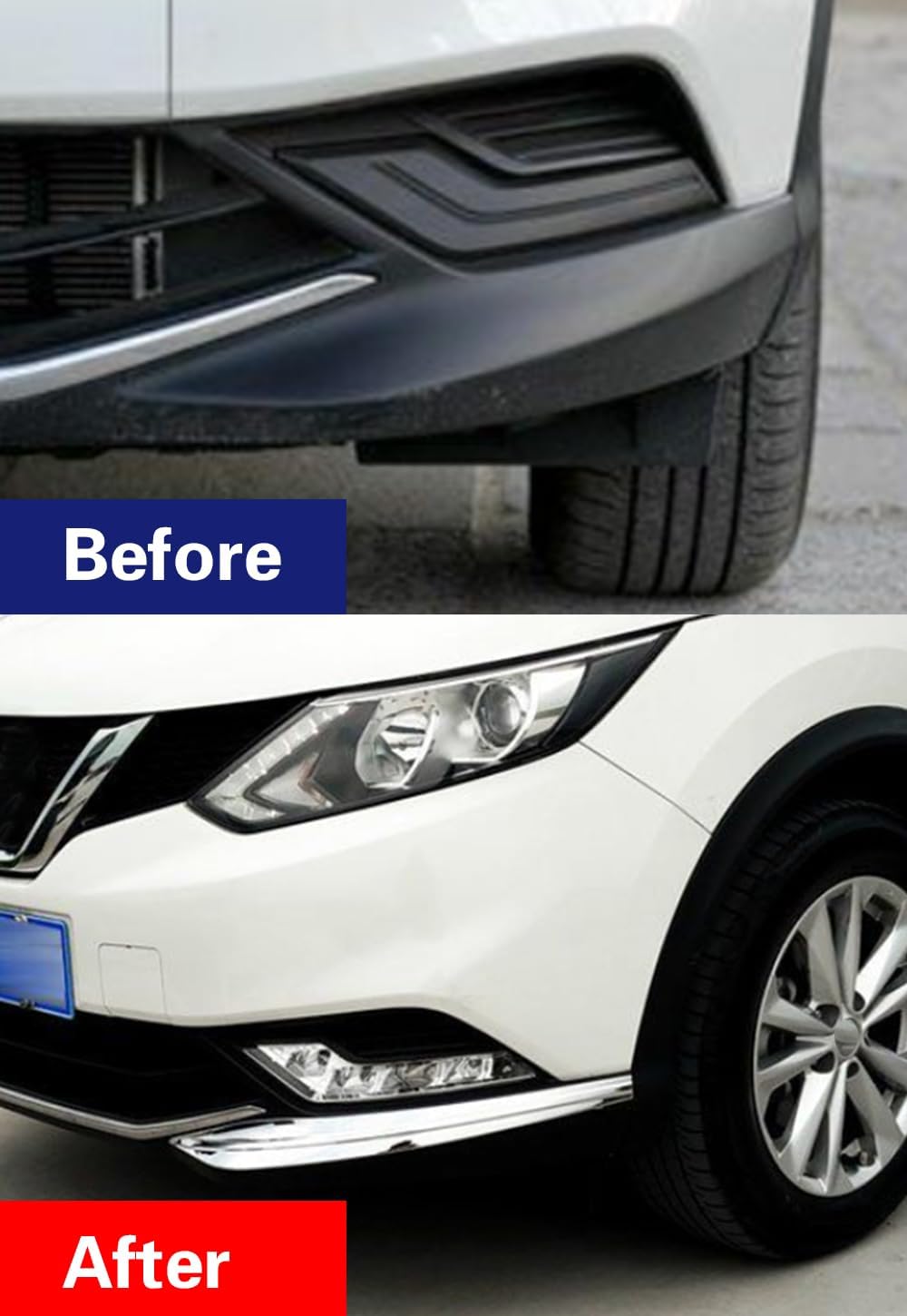 ERIDANUS Auto Accessories Fit for Nissan Rogue Sport 2019 2018 2017 Front Bumper Lip Corner Guard Cover Trim (Chrome Silver) ABS 2PCS