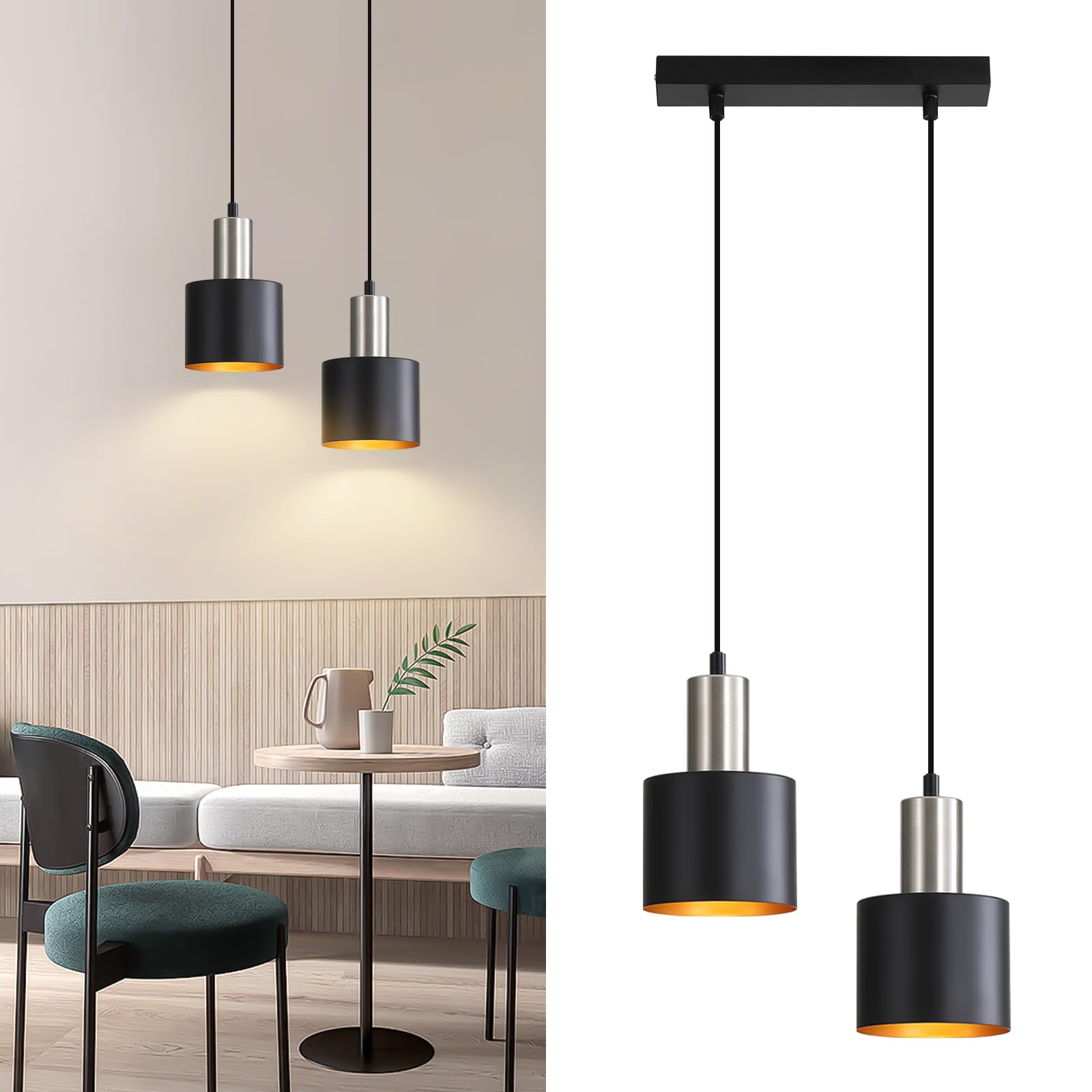 Lampadario a Sospensione Cucina Lampadari Nero Lampada 2 Luci