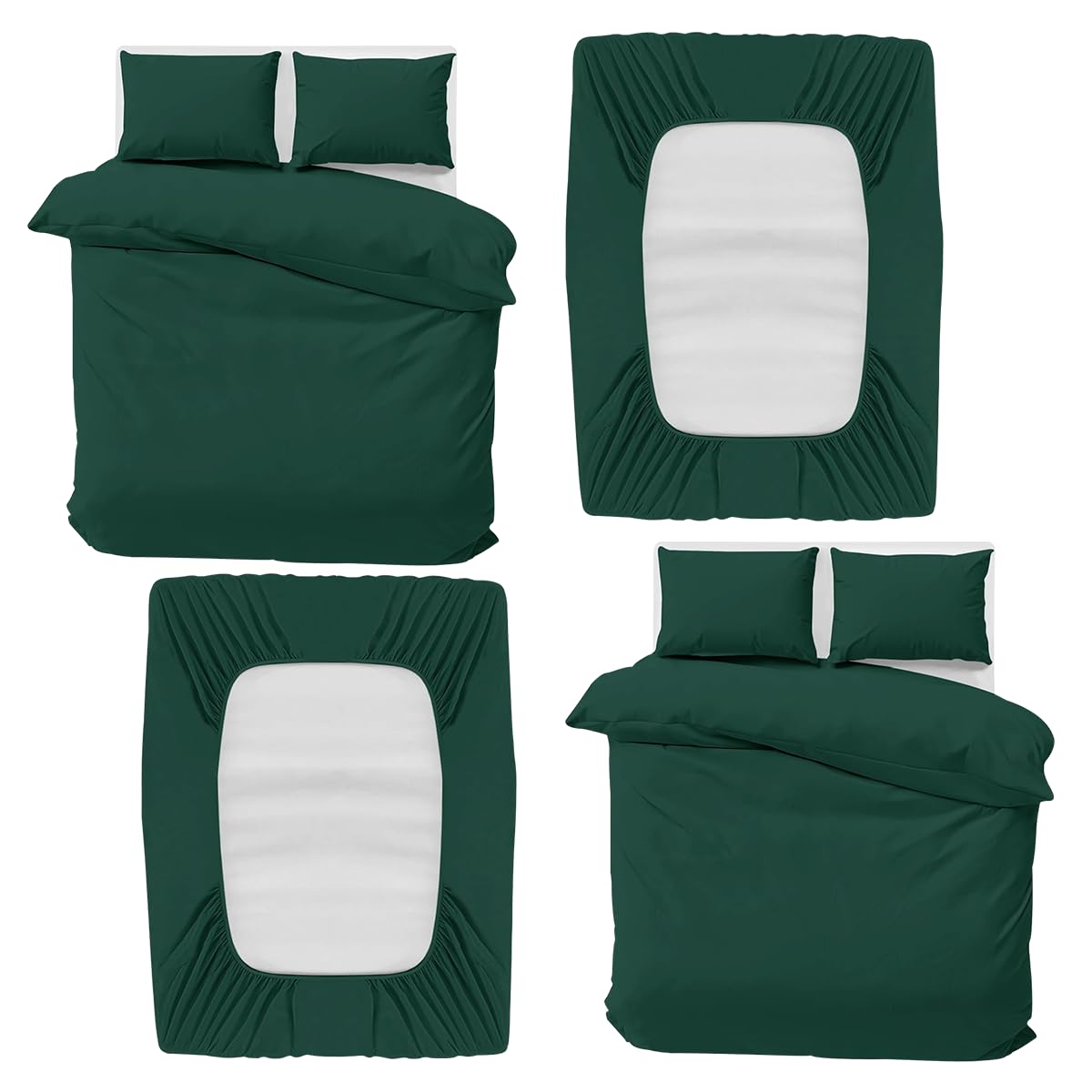 MOONLIGHT20015 King Bedding Set 4 Piece Duvet Cover Fitted Sheet with Pillow cases Soft Brushed Microfiber Duvet Cover sets Emerald (Pack of 2)