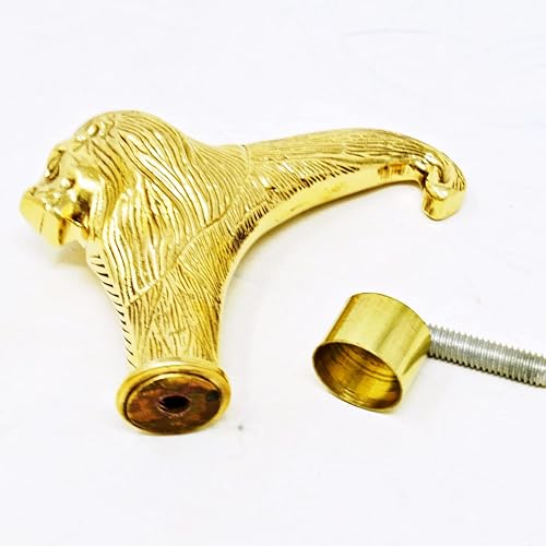 Bastón de latón vintage con mango de palo de waklking de madera, cabeza de león solo para bastón para hombres