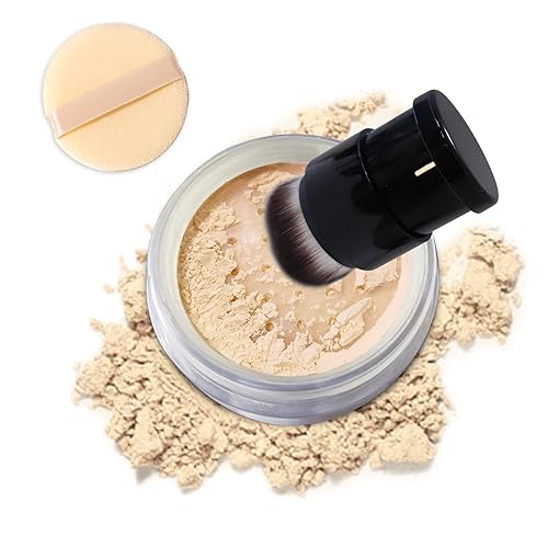 GFOUNS Base de polvo facial y cepillo de maquillaje y soplado de polvo maquillaje de polvo translúcido para mujer base de polvo de acabado mate