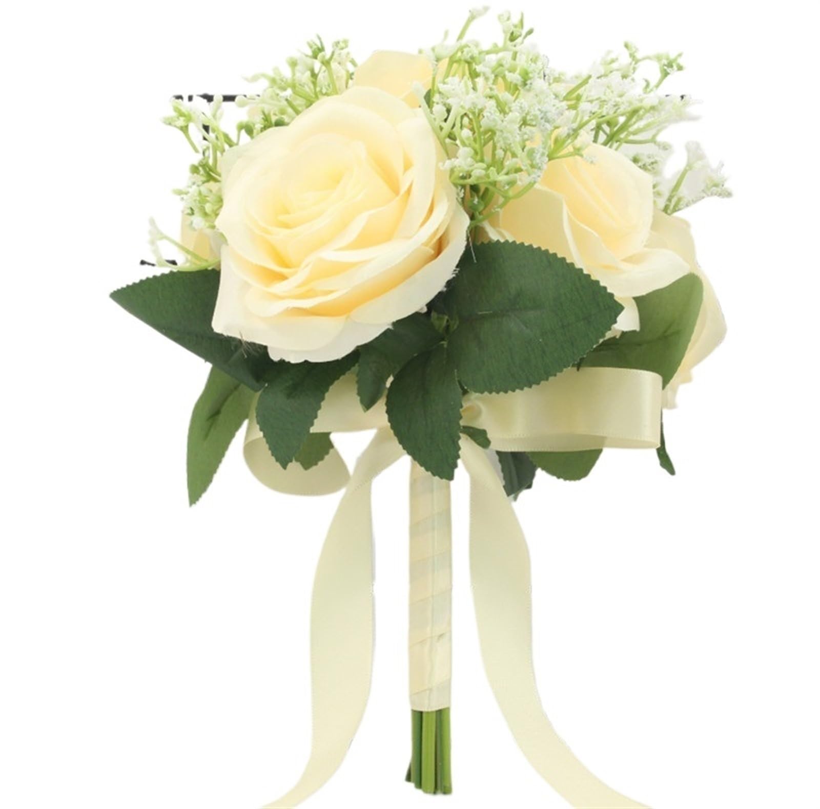 NDLHXKFRP Wedding bouquets for brides and bridesmaids, Artificial Silk Rose Bouquet Multicolor Wedding Bridal Babysbreath Decoration(Deep Champagne)