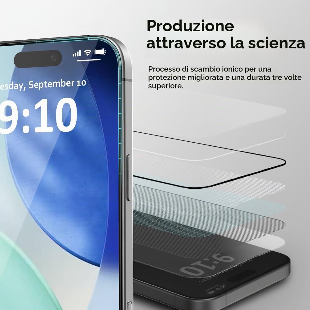FLOLAB NanoArmour ONETIME PRO Pellicola protettiva per iPhone 17, antiriflesso, PolarSpectra anti-arcobaleno, in vetro temperato, ultra trasparente, bordo infinito, facile da installare, bordo