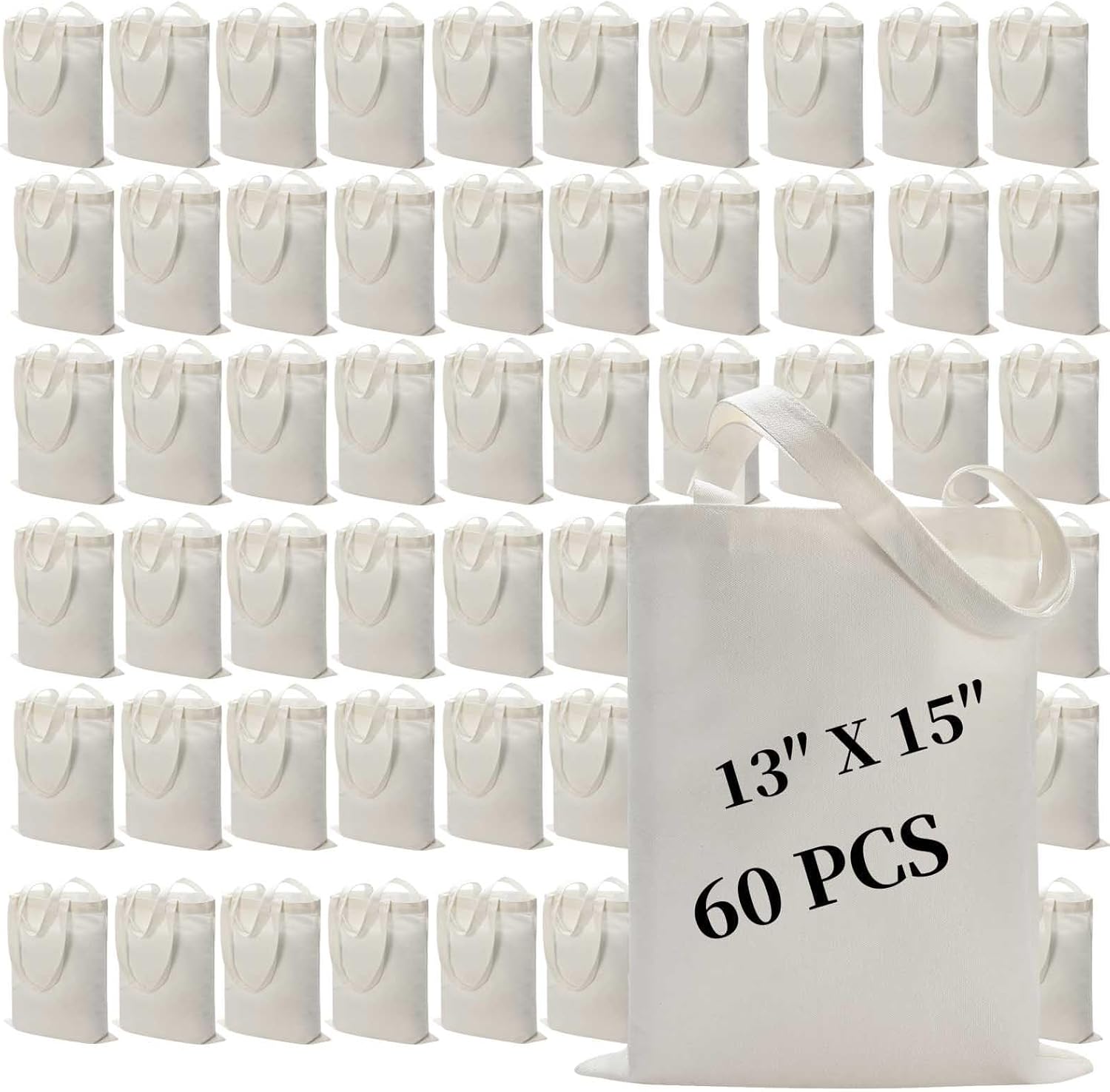 60 Pack Sublimation Tote Bags Blank Canvas Reusable Polyester Grocery Bags for Heat Transfer Vinyl DIY Crafting White, 13x15 Inch