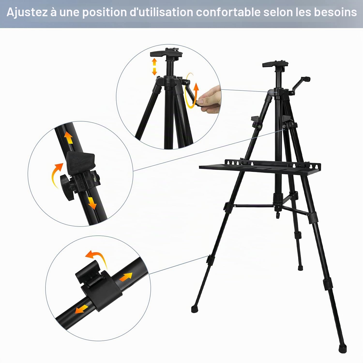 Chevalet pour Peindre des Toiles, 50 à 155 cm, pour Peinture et Présentation - Trépied Réglable en Hauteur en Aluminium avec Sac Portable/Support Pliable (Noir)