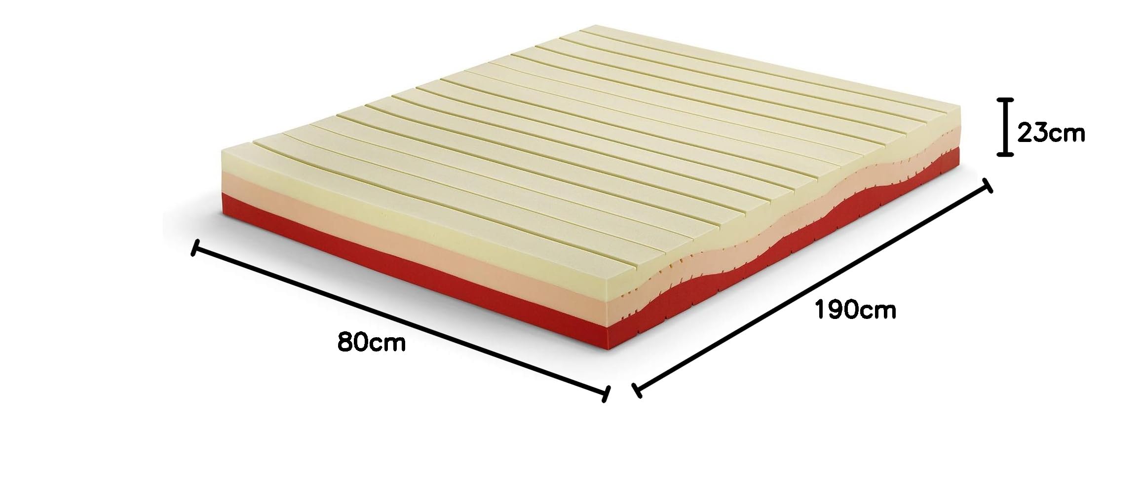MATERASSO SINGOLO 90 x 190 H 25 ORTOPEDICO IN WATER FOAM E TOPPER IN MEMORY FOAM