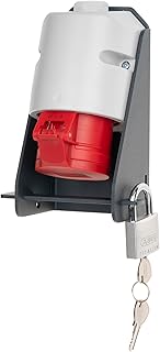 CEE Steckdose abschließbar – Industriesteckdose mit Aluminium-Gehäuse & Vorhängeschloss – Wandmontage (11 kW (400 V, 16 A, 3-phasig))