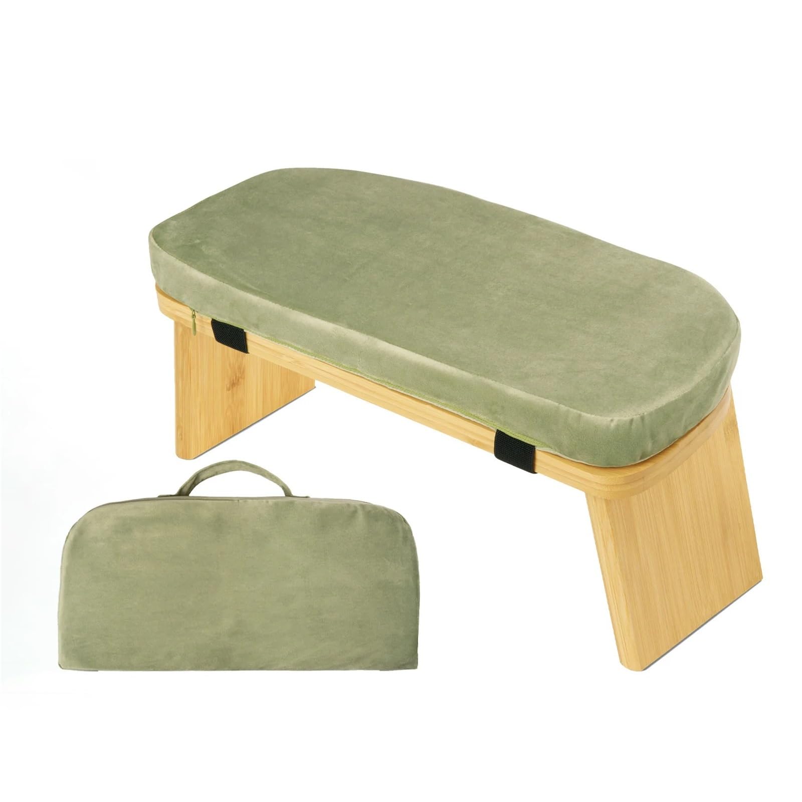 Zafu Meditación Banco de meditación, Silla Yoga, Taburete Plegable con Bolsa Transporte, Equipo Fitness(Green)