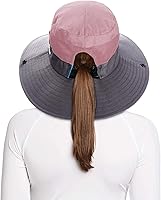 Vista 27 de Rosoz Sombreros para cola de caballo para mujer, protección UV, plegable, de malla ancha, senderismo, playa, pesca, safari de verano 1 paquete-gris