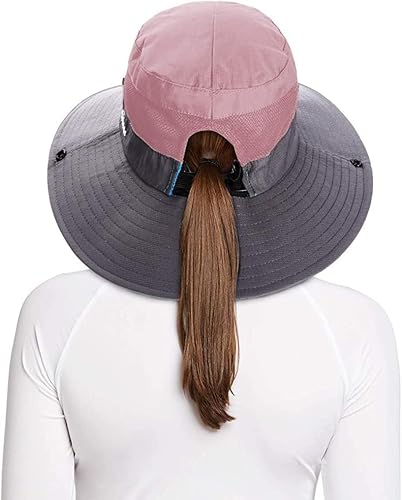 Miniatura 27 de Rosoz Sombreros para cola de caballo para mujer, protección UV, plegable, de malla ancha, senderismo, playa, pesca, safari de verano 1 paquete-gris