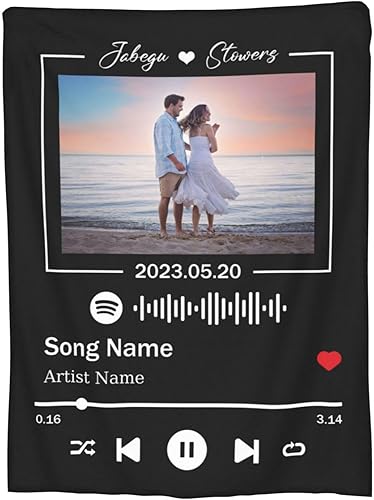 THUANCKY Manta personalizada con código de Spotify con fotos para parejas, enamorados, día de San Valentín, aniversario, cumpleaños, boda, Navidad,