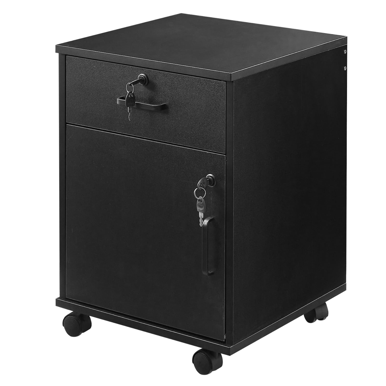 LEMROE 2 Drawer Lockable File Cabinet with Wheels, Under Desk Drawers Black