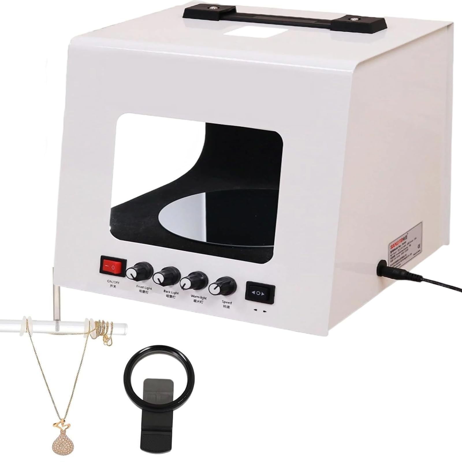 Giradischi Elettrico per Gioielli in Oro E Argento, Tenda Fotografica per Oggetti da Collezione, Kit Fotografico per Gioielli con Piatto Girevole Elettrico A 360° Tb30-White+Black
