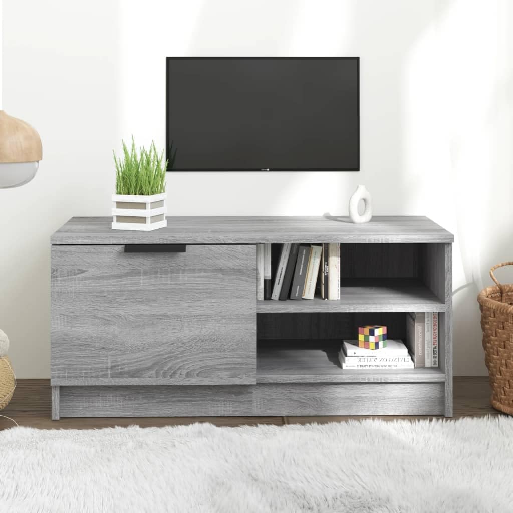 Szary stojak pod telewizor Sonoma - 80x35x36,5 cm, drewniana szafka do przechowywania, meble do salonu, wszechstronny do sypialni, salonu i użytku biurowego