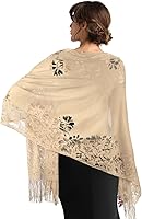 Yetuab Lace Fringe Pashmina Shawl for Women - Elegant 1920s Wedding Wrap for Evening Dresses & Formal Events