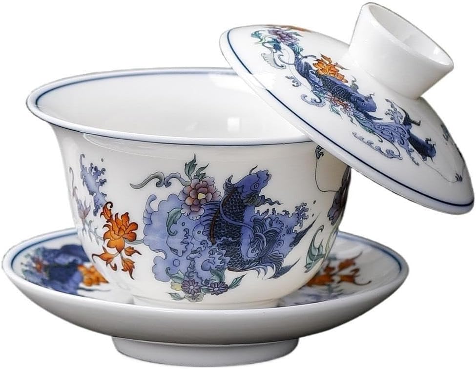 Jade‑Like Blue and White Porcelain Gaiwan Tea Cup