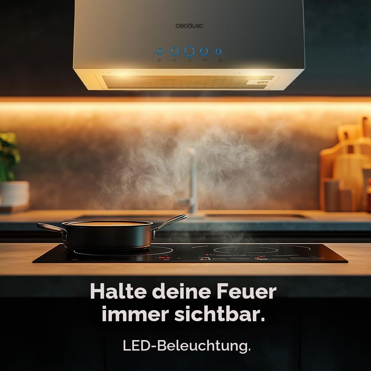 Cecotec Bolero Flux ICT 388000 Dunstabzugshaube, Edelstahl, 210 W, 38 cm, 800 m³/h, A++, LED
