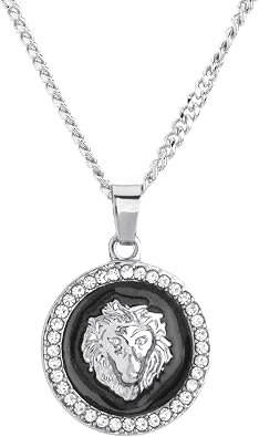 Mens Lion Head Mini Medallion Gold and Silver Plated Pendant 20" Cuban Chain Necklace CP 282