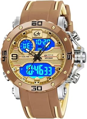 CARLIEN Men's Multifunction Colorful Military Sports Analog Digital Watch | LED Backlight Big Face Silicone Band Auto Date Stopwatch 50M Waterproof Outdoor Fashion Wristwatch