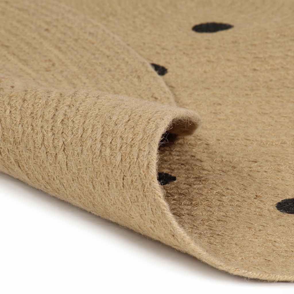 Hothingwell Ręcznie tkany dywan jutowy z nowoczesnym nadrukiem w kropki, 90 cm, tkany przez rzemieślników dla naturalnej i zabawnej dekoracji