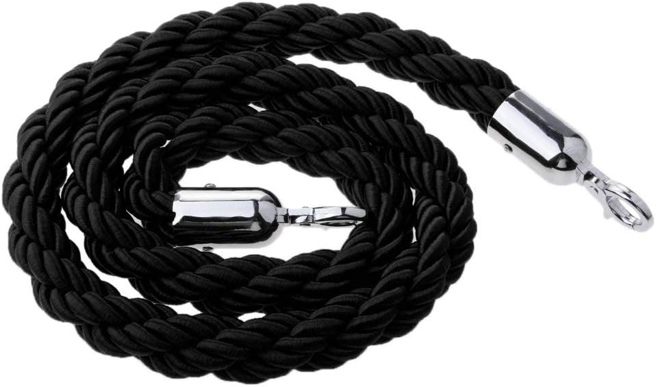 5 Feet (1.5 Meter) Black Queue Barrier Twist Rope, New Queue Divider Stanchions Crowd Control Barrier Rope Velvet Queue Barrier for Posts Stands with Chrome Hooks (59 Inch) : Industrial & Scientific