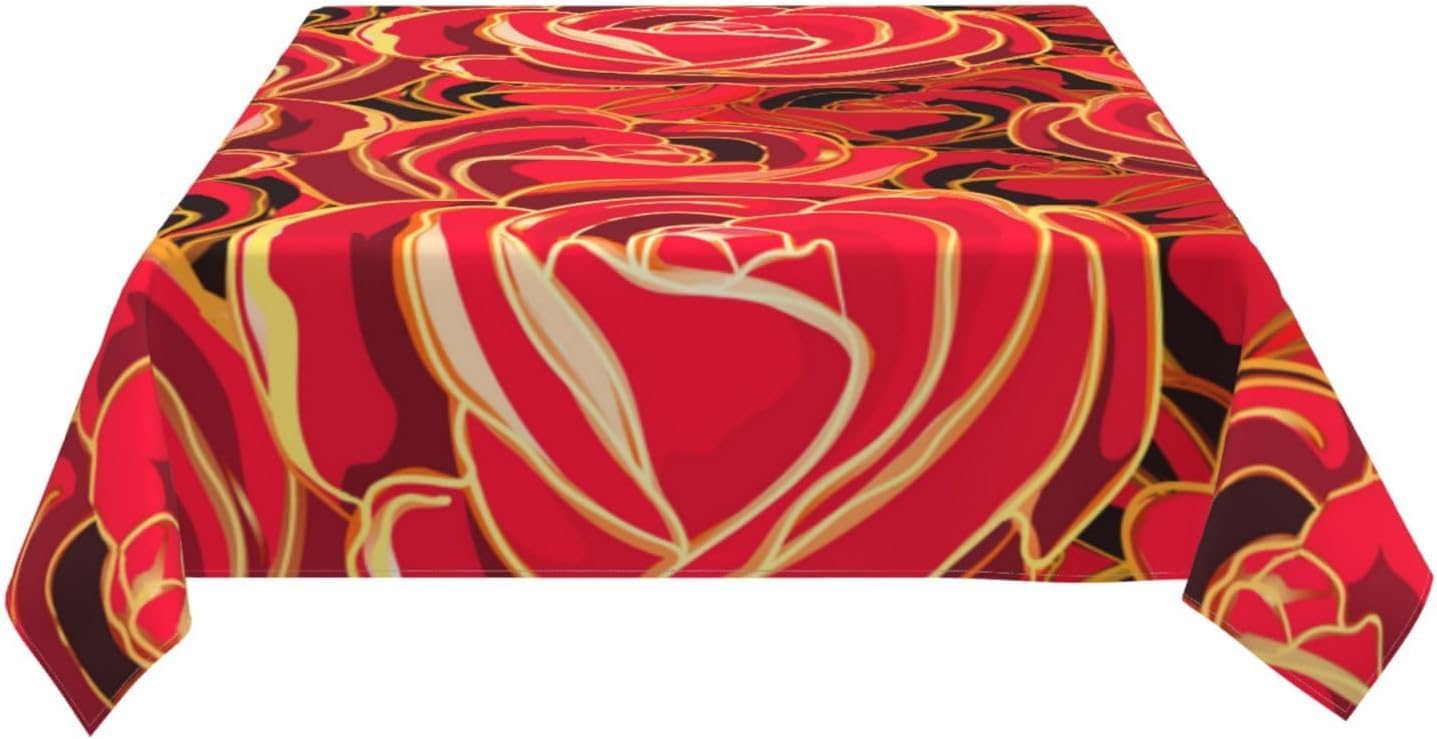 Tovaglia Antimacchia 300x140 cm Rettangolare Rosa Rossa Tovaglie Impermeabile 3 Metri Copritavolo Poliestere Protezione Tavolo Matrimonio Romantico, per Feste (12-14 Posti) a-2868
