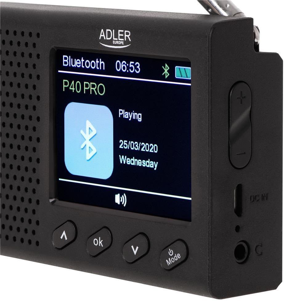Adler AD 1198 UKW-Reiseradio FM 87,5 108 MHz RDS, bis zu 20 Sender, Bluetooth, mit LCD-Display, Analog Digital
