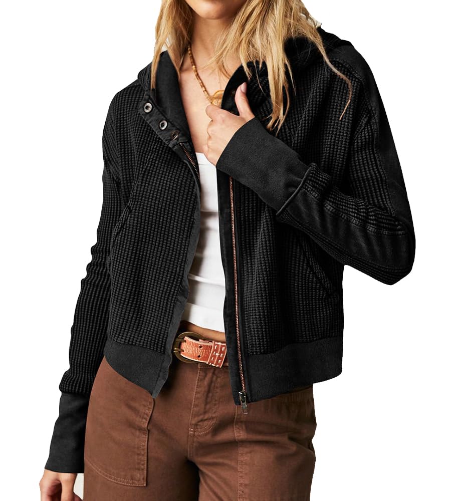 Womens Military Anorak Jackets Safari Utility Zip Up Hoodies Waffle Bomber Shackets