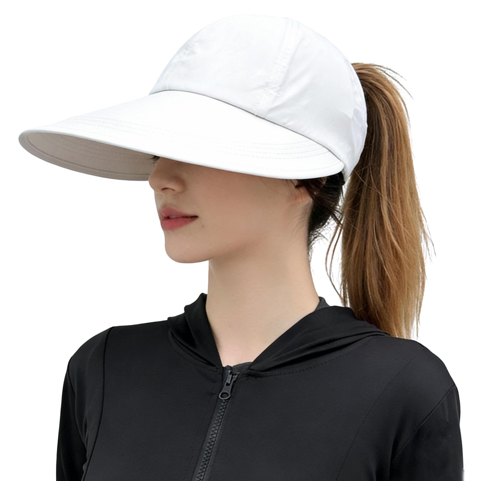 Eowduk Women's White Sunscreen Baseball Hat, Sun Protection Baseball Hat, Wide Brim Hats For Lightweight & Adjustable (White)