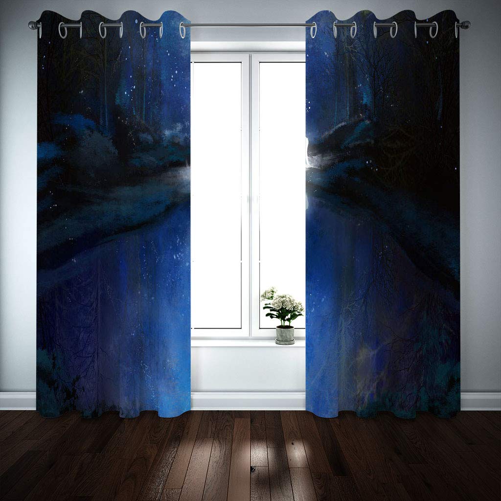 Vorhänge Kinderzimmer Junge 3D Blauer Sternenhimmel Hirsch Jungen Kinder Mädchen, Blickdicht Dekor Schlafzimmer 140x240 cm Verdunkelungs Fenster Vorhang Panels, Gardinen Mit Ösen