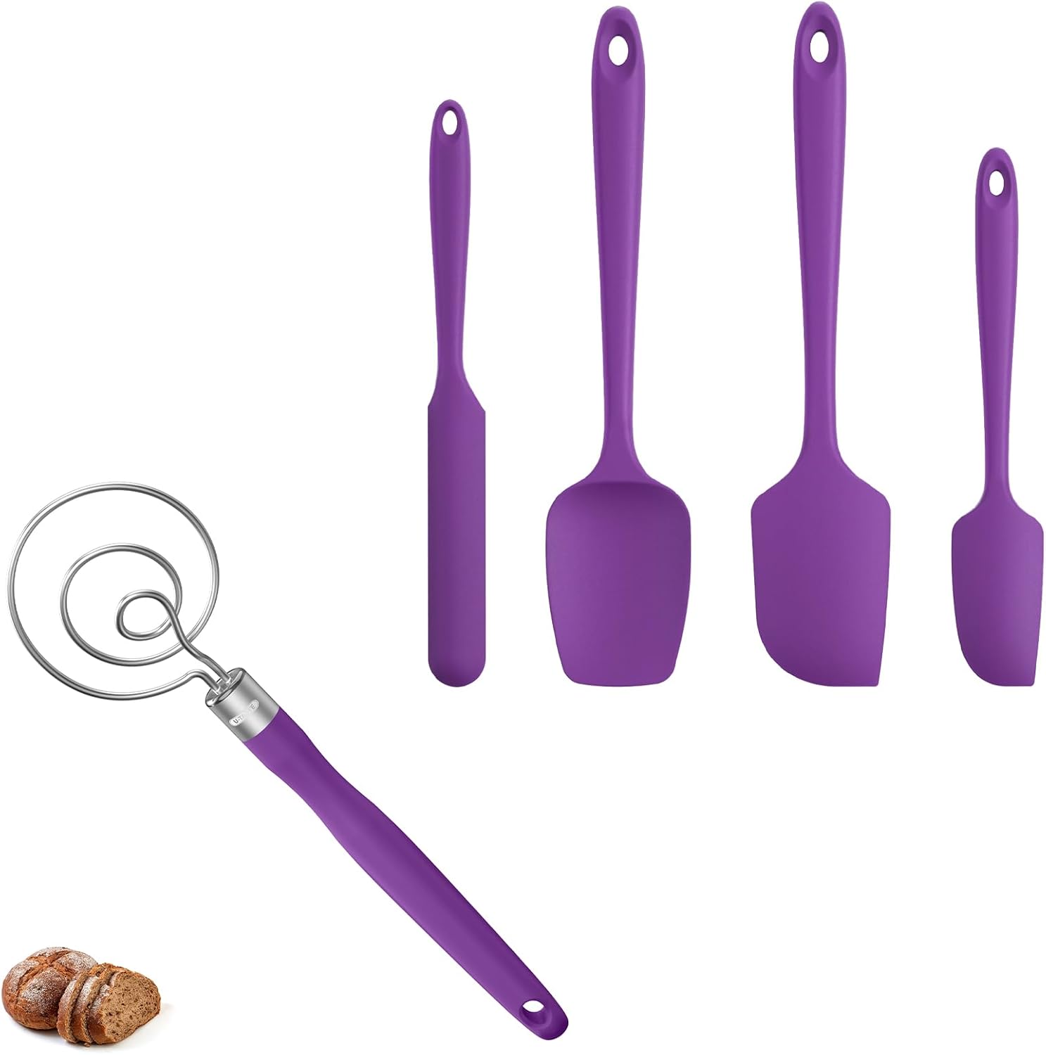 U-Taste Silicone Spatula Set with 600 Degrees Fahrenheit Heat Resistant and 12.6in Stainless Steel Danish Dough Whisk (Purple)