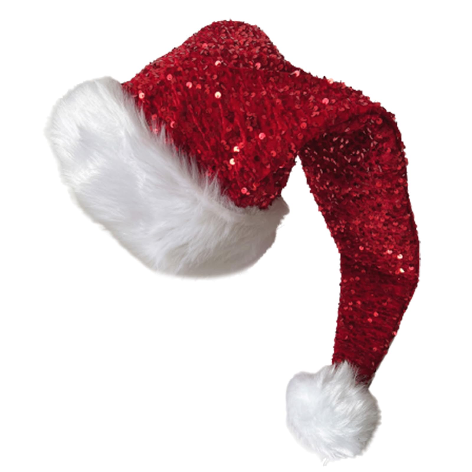 Kalttoy Santa Hat with Sequins Thicken Plush for Holiday Comfort Liner Christmas New Year Symbol Cap with White Brim Christmas Hats for Kids