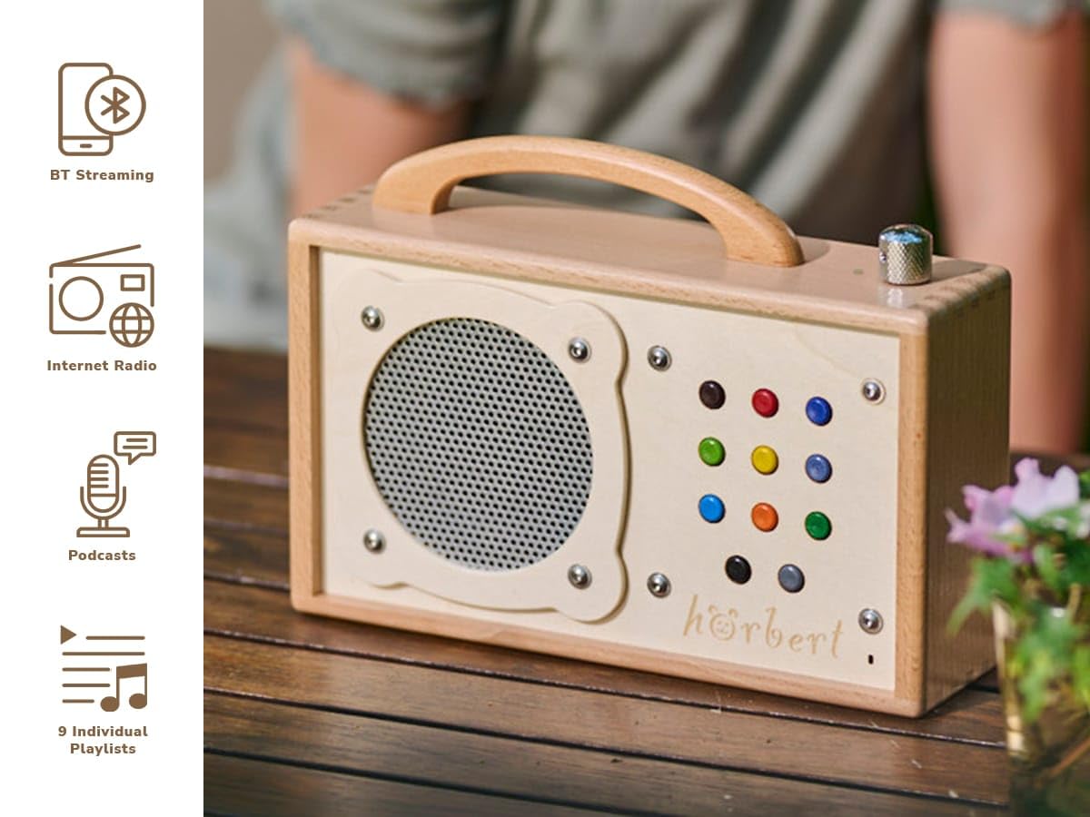 hörbert 3.0 für Senioren + Inhalte für Senioren. Mit 9 Playlists, Mikrofon und USB-C Ladeanschluss, als Internet-Radio, Podcast-Player, MP3-Player und Bluetooth Lautsprecher