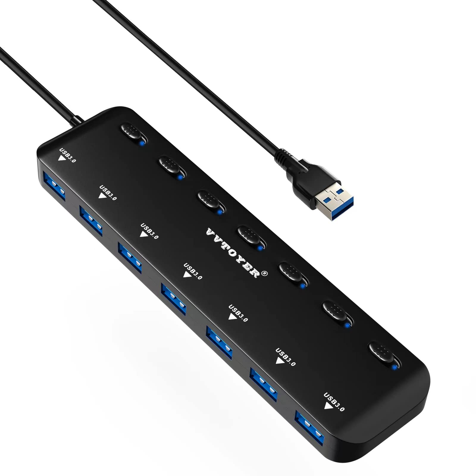USB Hub 3.0 Splitter, 7-Port USB Extender für Laptop, VVTOYER USB Multiport Adapter Expander mit Individuelle Netzschalter und 23,6 Zoll langes Kabel