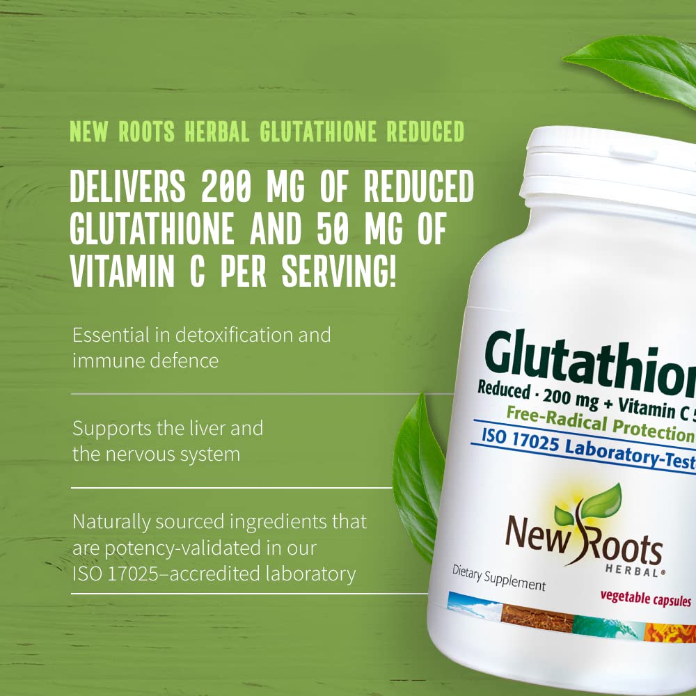 NEW ROOTS HERBAL Glutathione Supplement, 200 mg Reduced + Vitamin C (60 Veg  Caps) | Free-Radical Protection| Gluten Free, Non-GMO.: Buy Online at Best  Price in UAE