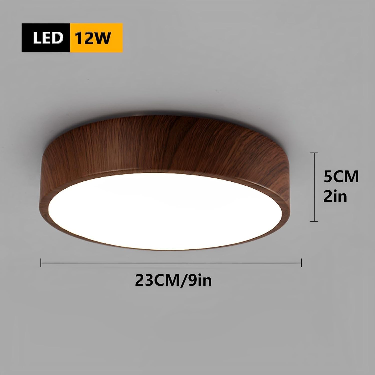 Modern 9" Round Wood Grain Iron Ceiling Light - Efficient Flush Mount Lamp for Hallways, Entryways, and More(Walnut Wood Grain)