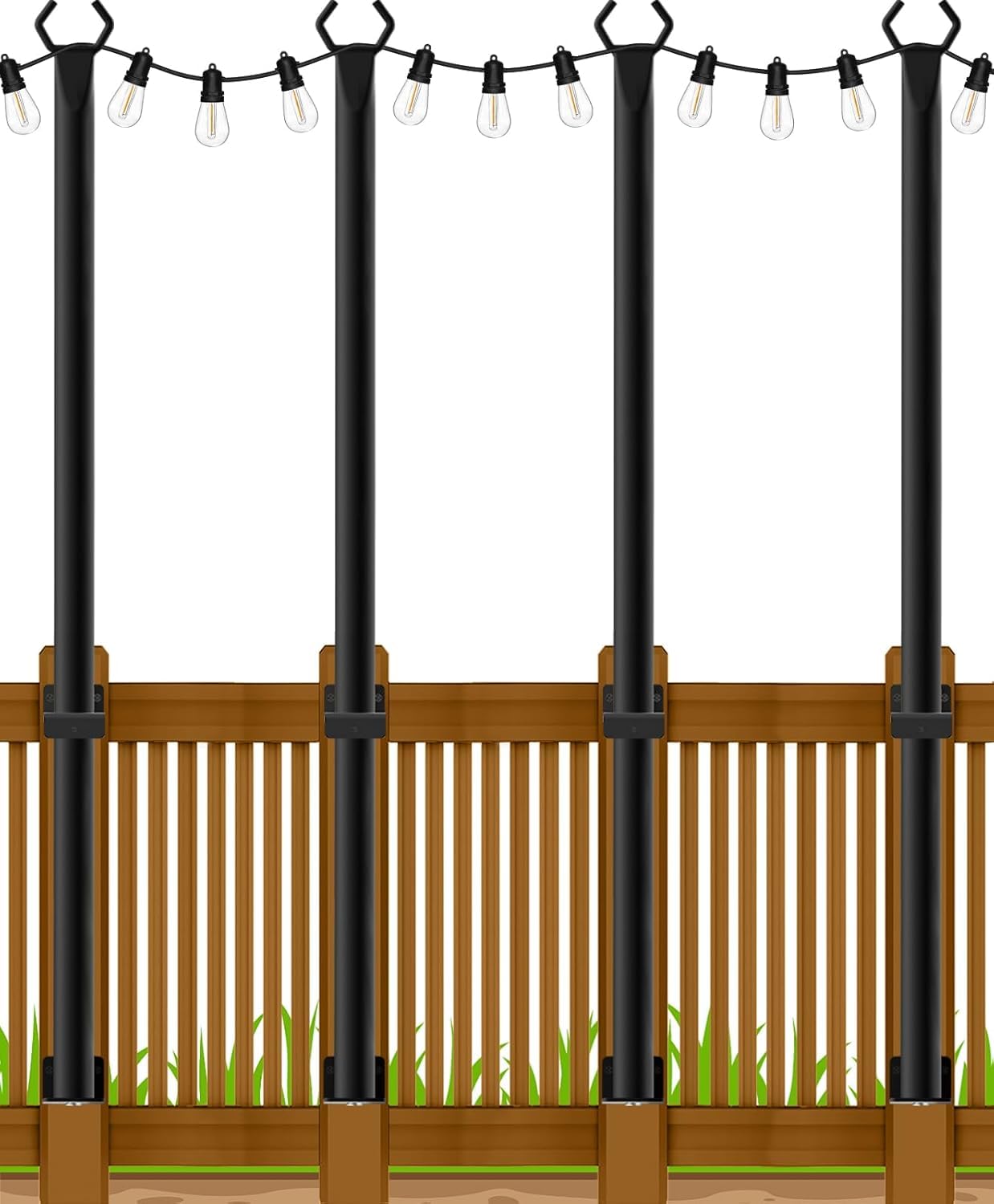 Beizelte 4 Pack 5Ft String Light Poles,Outside String Lights,Outdoor Light Poles,Metal Poles Stand for Patio,Backyard,Deck