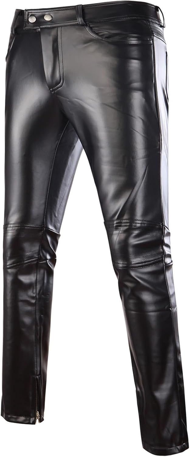 GPCHANMen's Night Club Skinny Shiny Gold Coated Metallic Pants Stage Perform Singer Disco Trousers