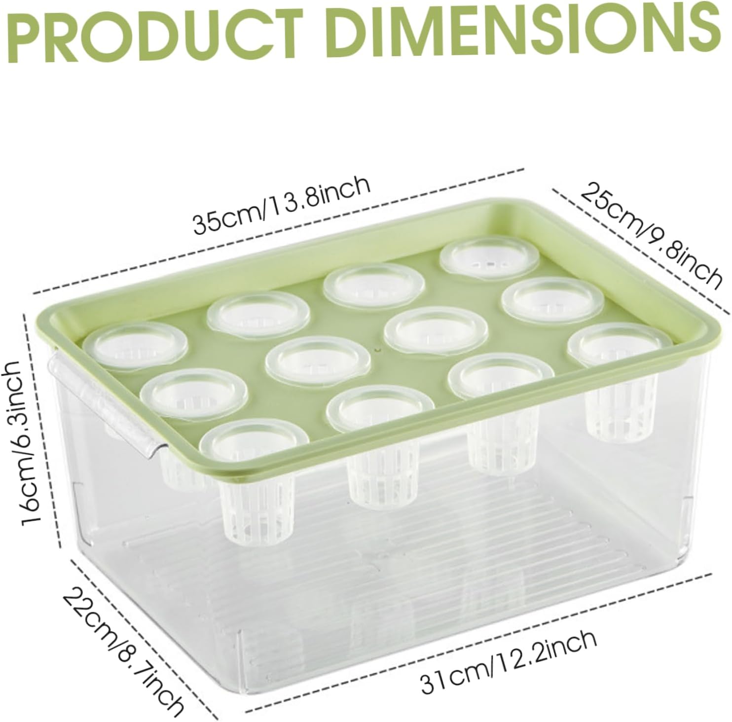 Hydroponic Growing System Hydroponic Planter Box, 12-Hole Transparent Aquaponics Growing System with Green Lid for Home, Balcony, or Desktop Decor