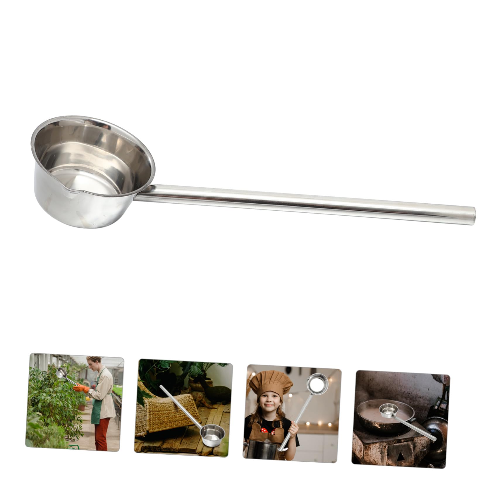 Cucharón de Cocina Mango Largo de Acero Inoxidable, Plata