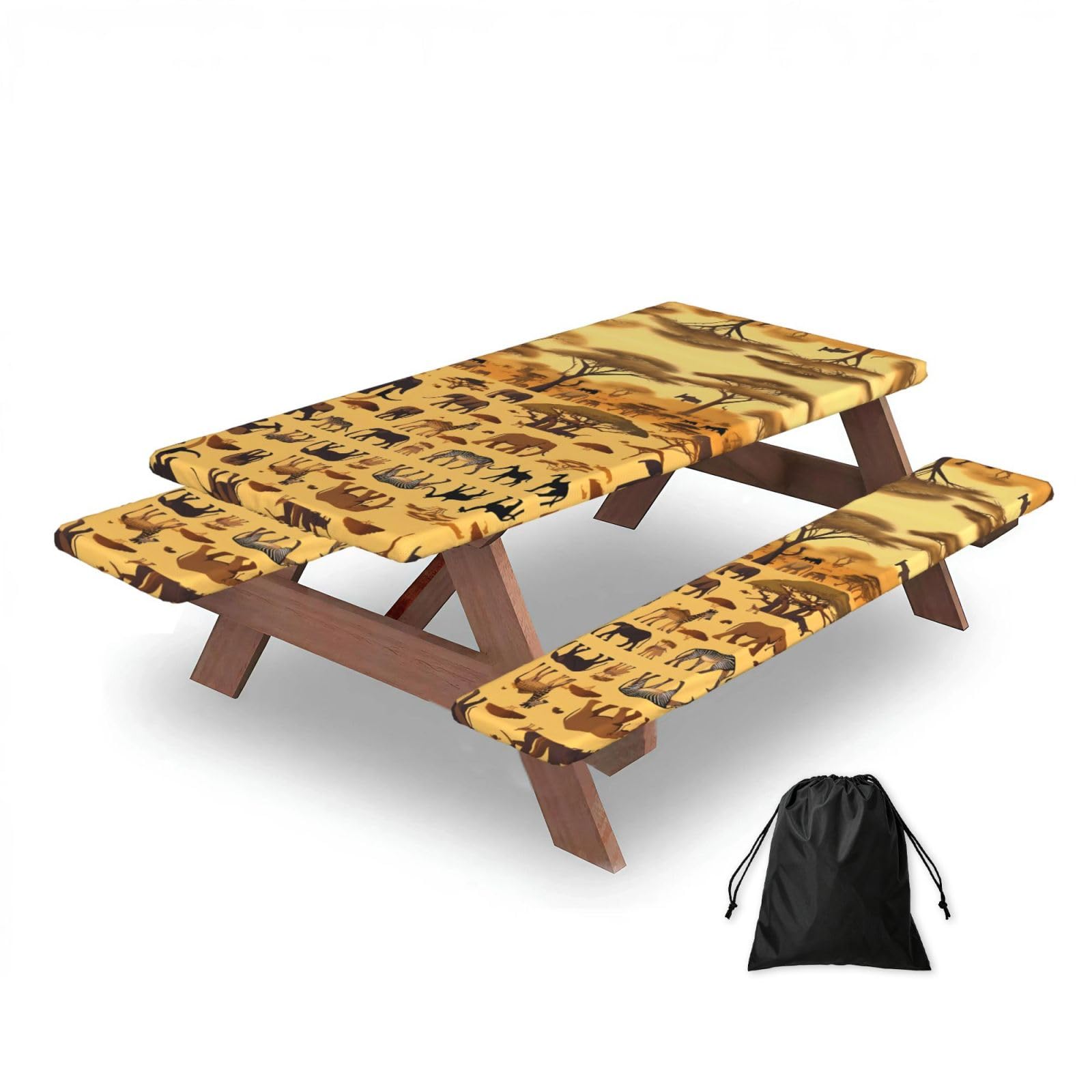 Zqytgfdc Black African Grassland Animals Rectangular Water-Repellent Picnic Tablecloths, Outdoor Camping, Picnic, Bbq
