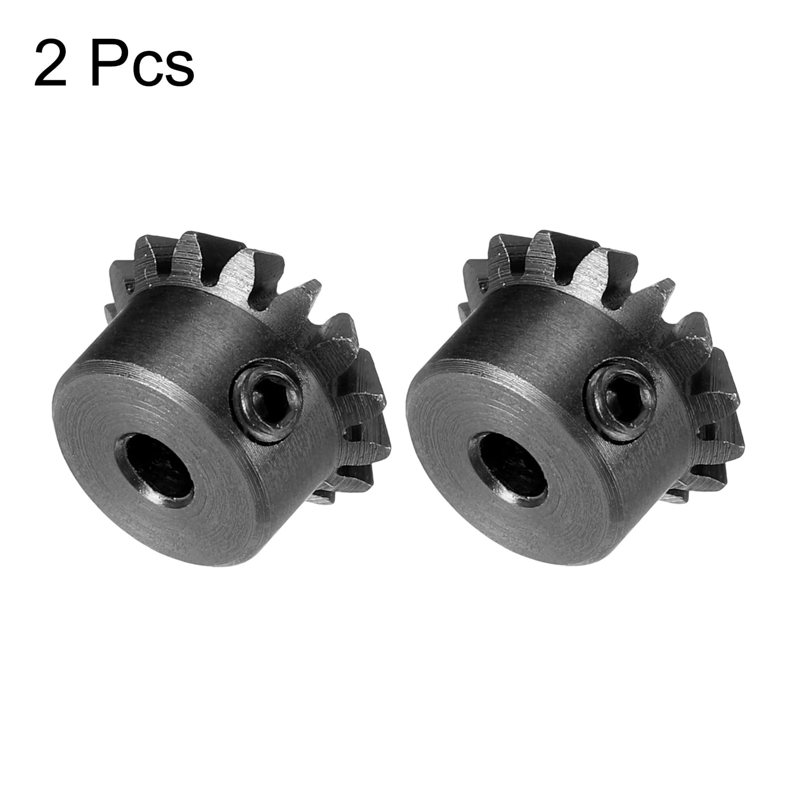 sourcing map Lot de 2 engrenages biseautés 0,8 Module 1:1 Taux de réduction 15T Diamètre du trou 3 mm Engrenage conique en acier 45# Engrenage de direction à 45 degrés pour rotation mécanique