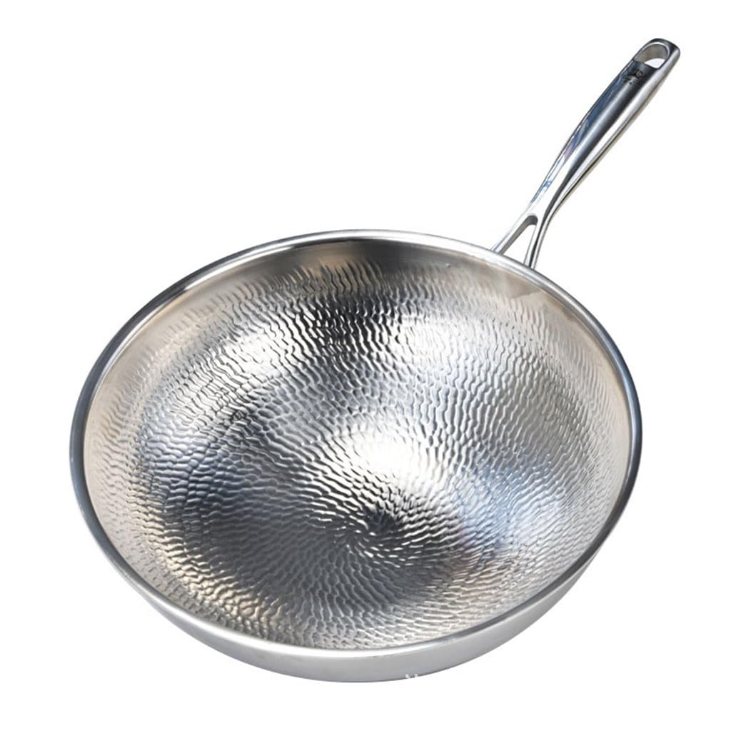 Round Bottom Pan Uncoated Less Grease Frying Pan Pan Non-stick Pan Hand Hammered Patterned Wok 21 34 9