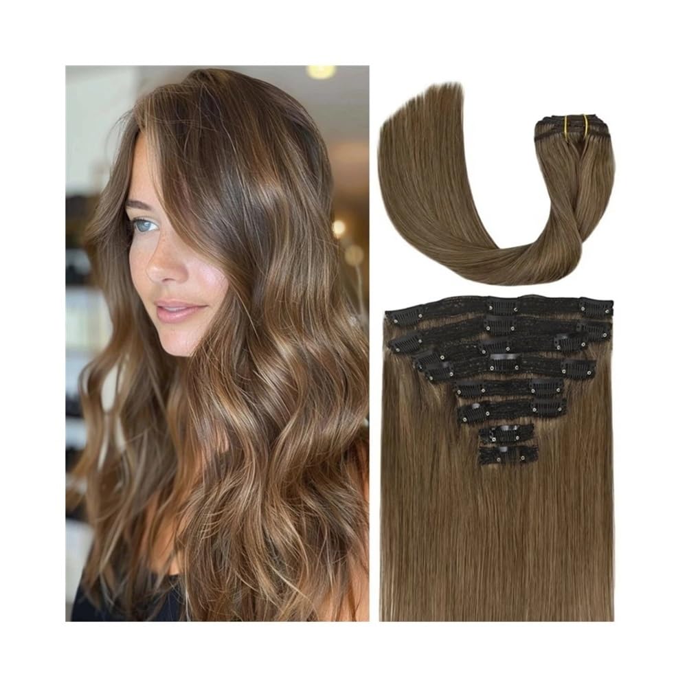 Nakładki na włosy dla kobiet Przedłużanie włosów w kolorze jasnego brązu, proste, naturalne włosy, 16-26 cali, kolor nr 8 Messy Hair Bun Hairpiece(26inches,120g-1 pack)