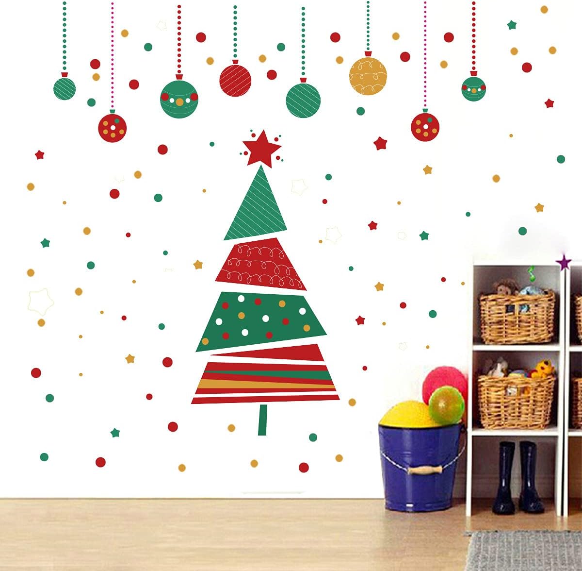 Christmas Wall Stickers Decoration Set Plaid Xmas Tree Wall