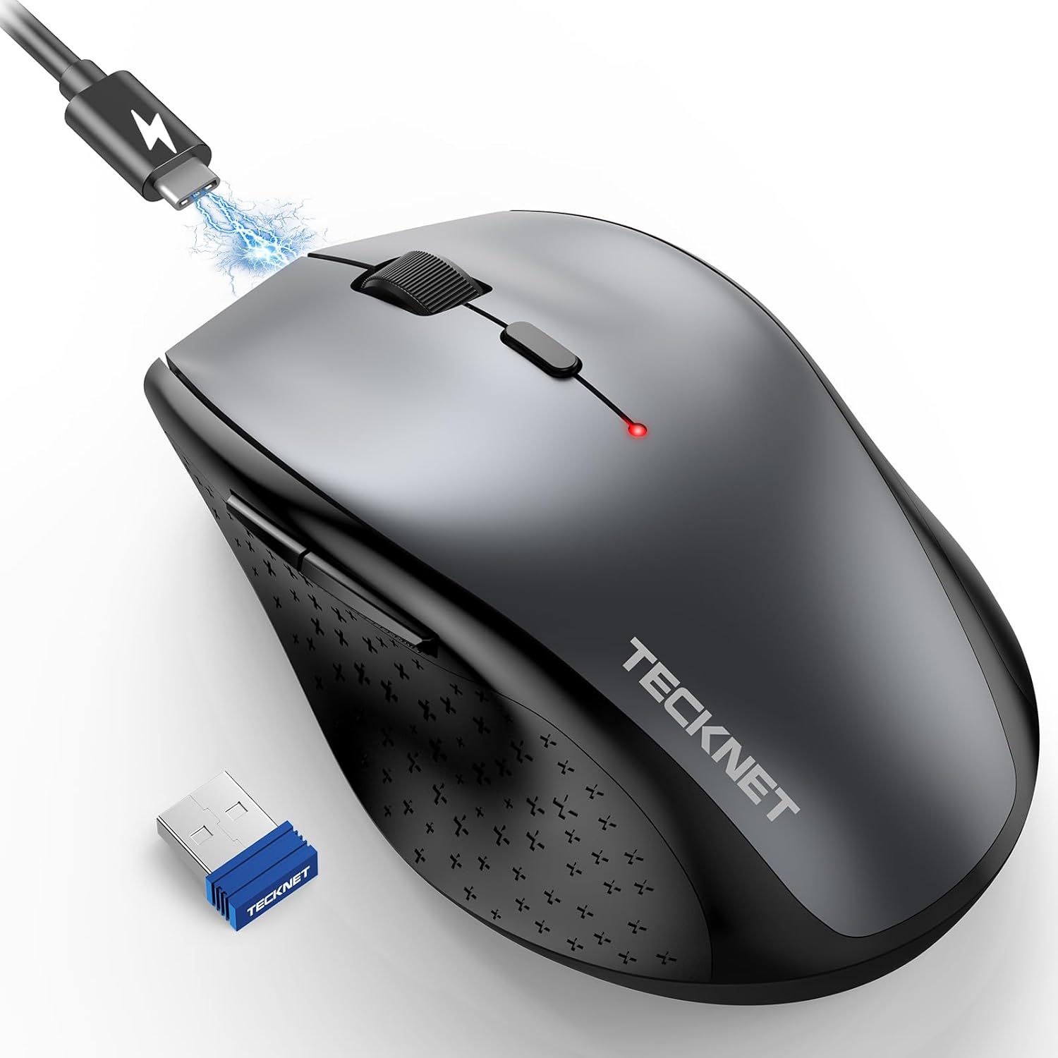 TECKNET Wireless Mouse Rechargeable,Mouse for Laptop Computer,2.4G USB Computer Mice Wireless,6 Button 6400 DPI Ergonomic Silent Mice,Portable Cordless Travel Mice-Wide Compatibility Grey